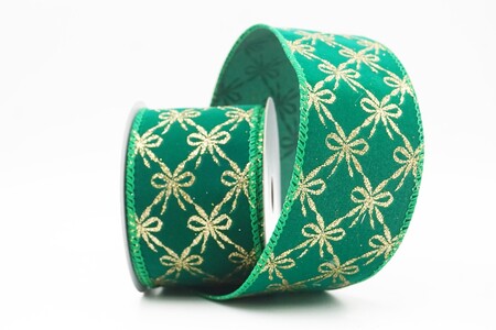 Green Glitter Tied Bow Pattern Wired Ribbon_KW0463GC-15-49
